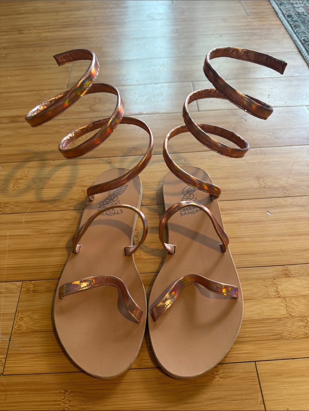 Ancient Greek Sandals Metallic Copper Wrap Gladiator Sandals